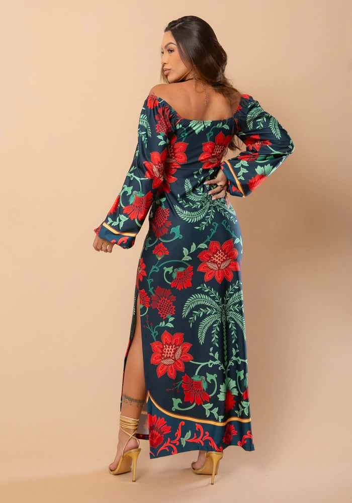 Vestido Celeste Manga Comprida